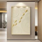 Golden Fish Flow 3D Wall Panel – Minimal Modern Bas Relief Art