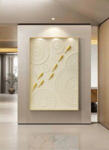 Golden Fish Flow 3D Wall Panel – Minimal Modern Bas Relief Art