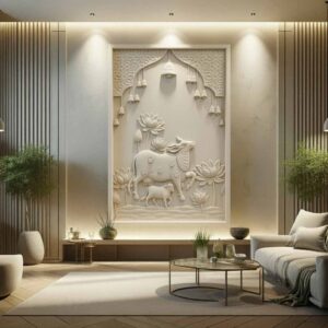 3D Kamdhenu Cow I 3D कमधेनू गाय वॉल आर्ट STL मॉडेल – CNC कोरीवकाम आणि लाकूड कलाकुसरीसाठी